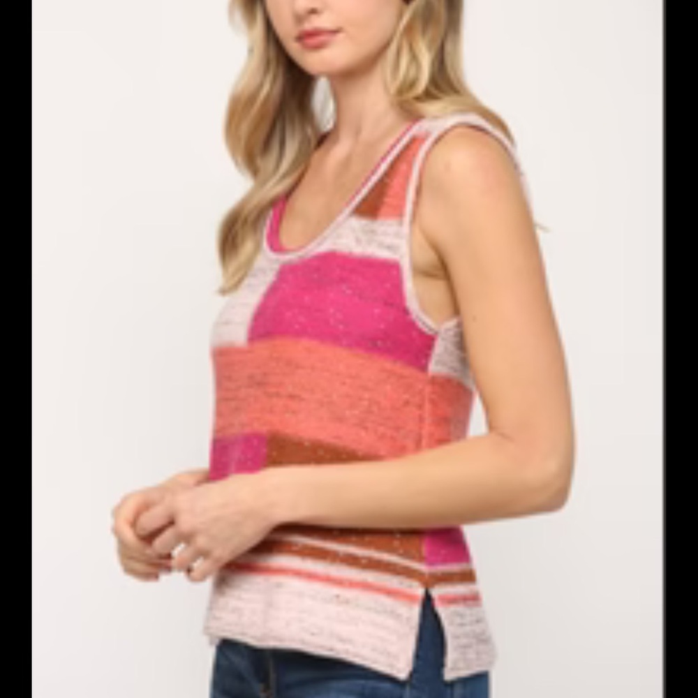 Fate Pink And Orange Patchwork Block Sweater Size… - image 2